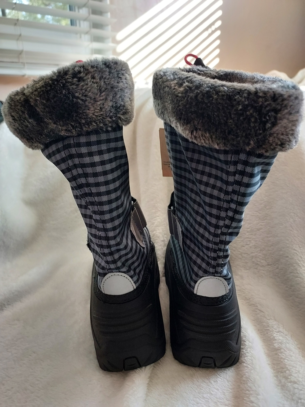 Kamik Mini 2T Rosie Kids Gingham Faux Fur-Trim Waterproof Snow Boots Sz 1 - Picture 3 of 12